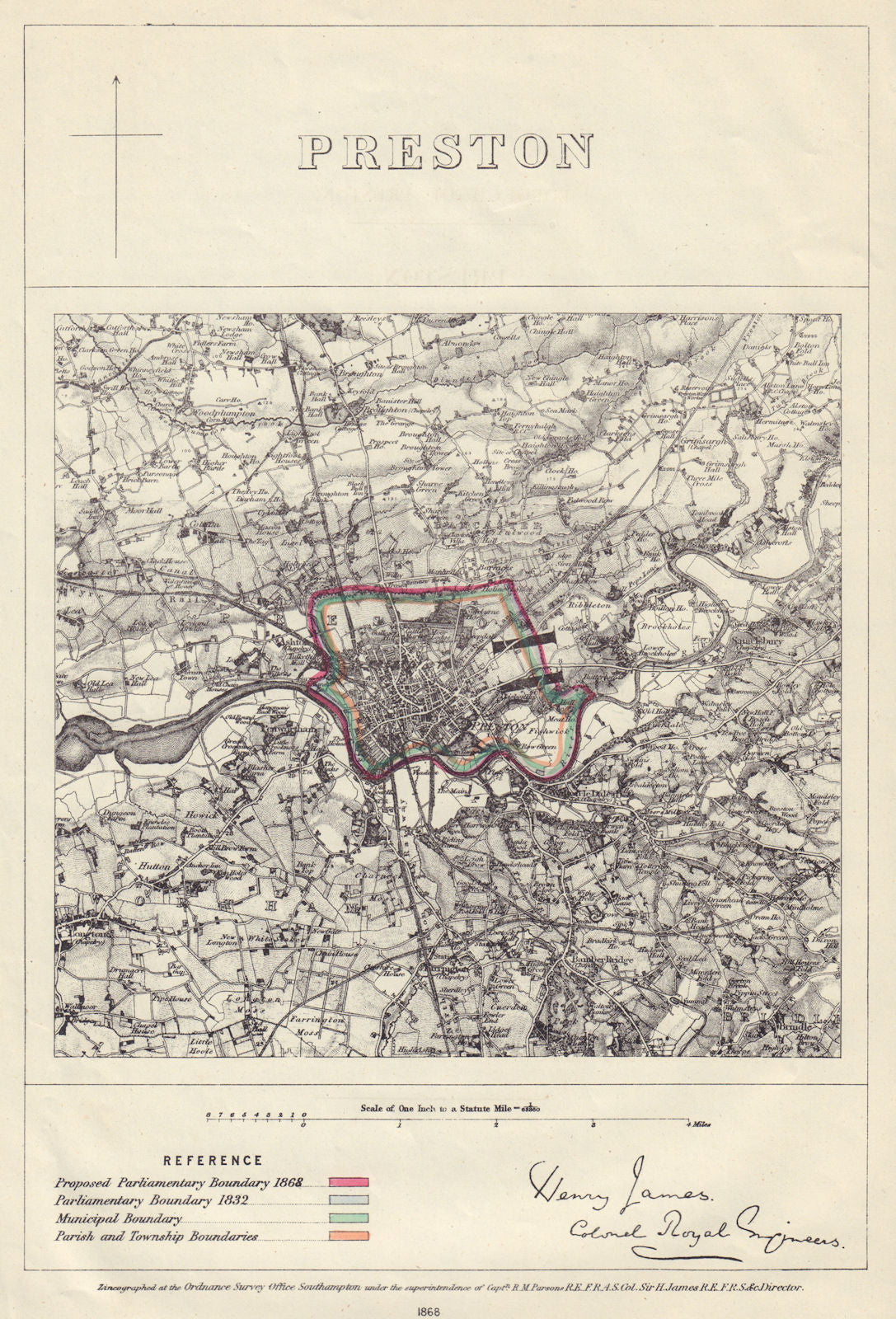 Preston, Lancashire. JAMES. PARLIAMENTARY BOUNDARY COMMISSION 1868 old map